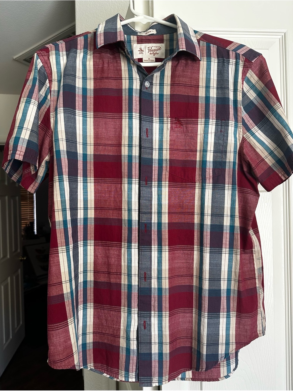 Original Penguin Men's Short-Sleeve Plaid Button-Down Shirt - size M Slimfit